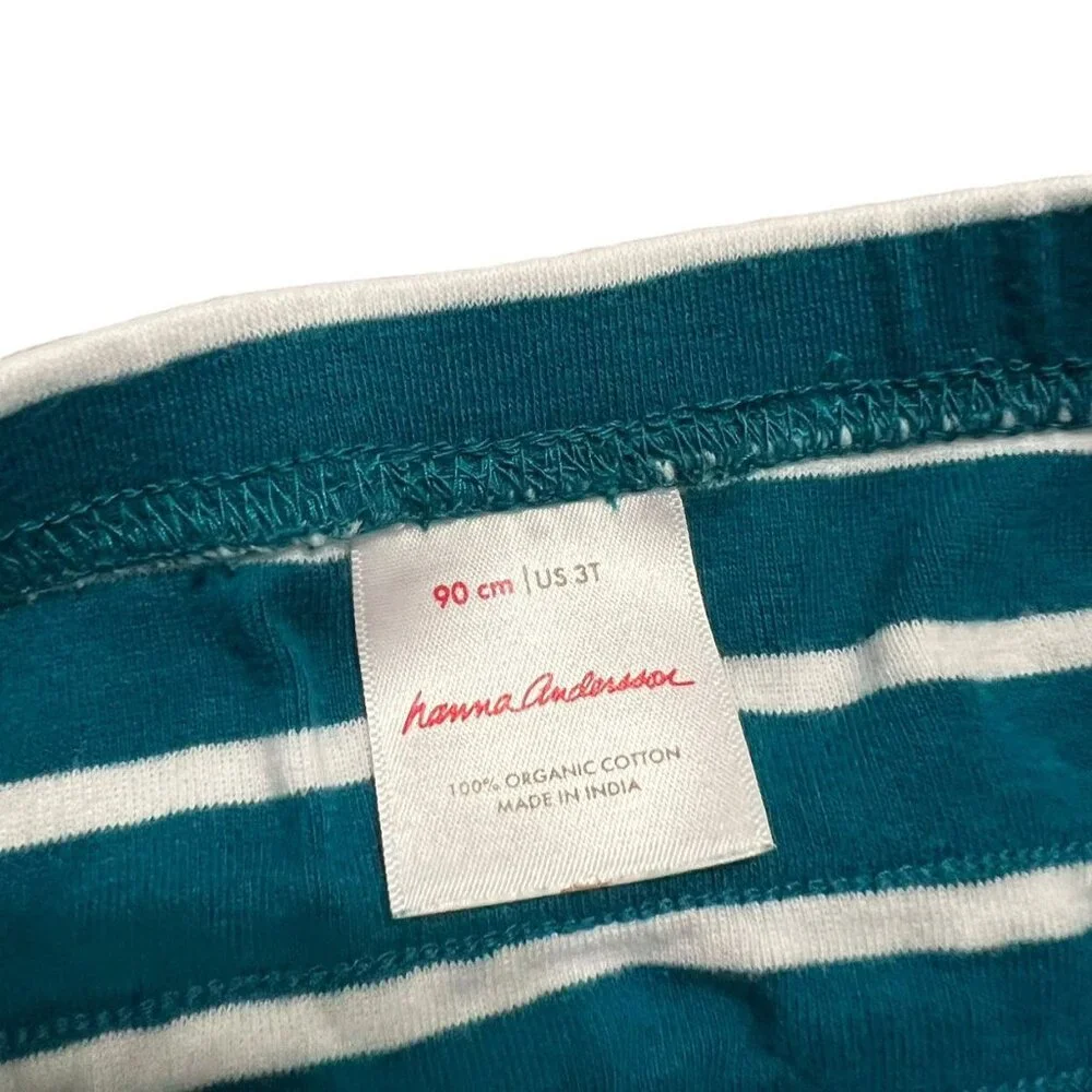Hanna Andersson Sz 90 (3T) Teal Striped Dress & Bloomers